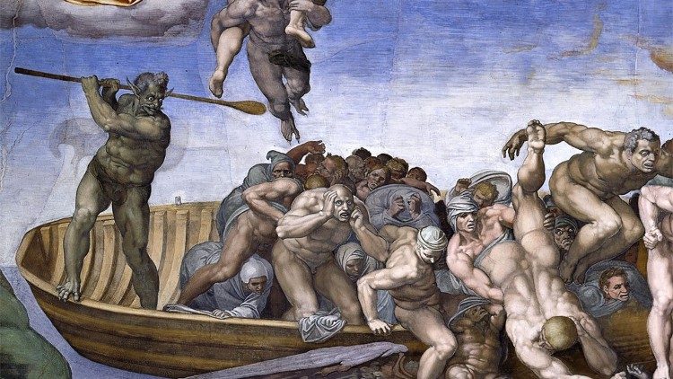 Caronte porta i dannati all'inferno, nel Giudizio Universale di Michelangelo