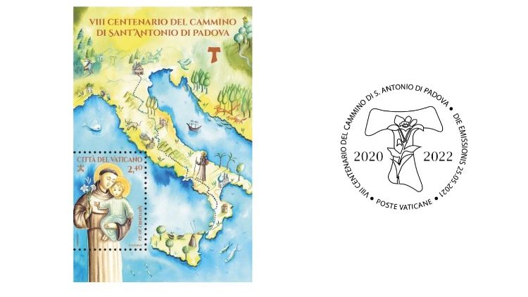Il francobollo delle Poste Vaticane del 2021 che celebra 800 anni dall'arrivo in Italia di Sant'Antonio