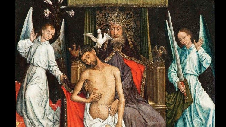 Vrancker van der Stock, Trono di grazia (dett.), 1485-1495, dipinto su tavola, Museo Diocesano, Caltagirone.