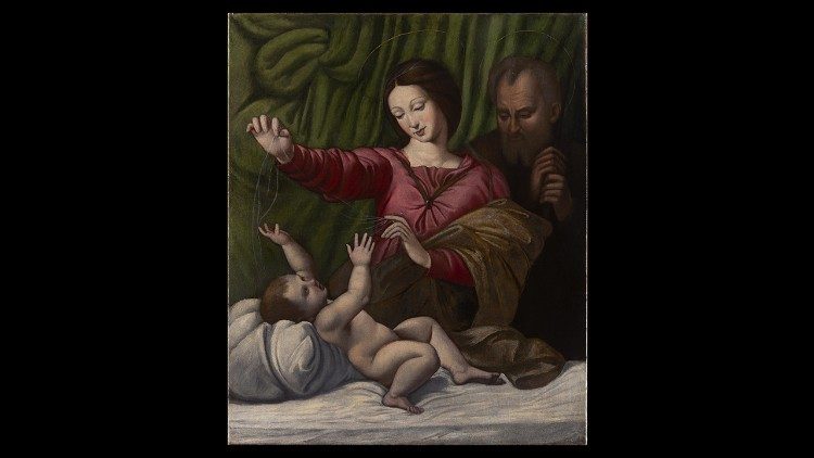 Pittore di area tosco-romana, Madonna del Velo, 1580-1590 ca., olio su tela. Roma, Nobile Collegio Chimico Farmaceutico, chiesa di San Lorenzo in Miranda