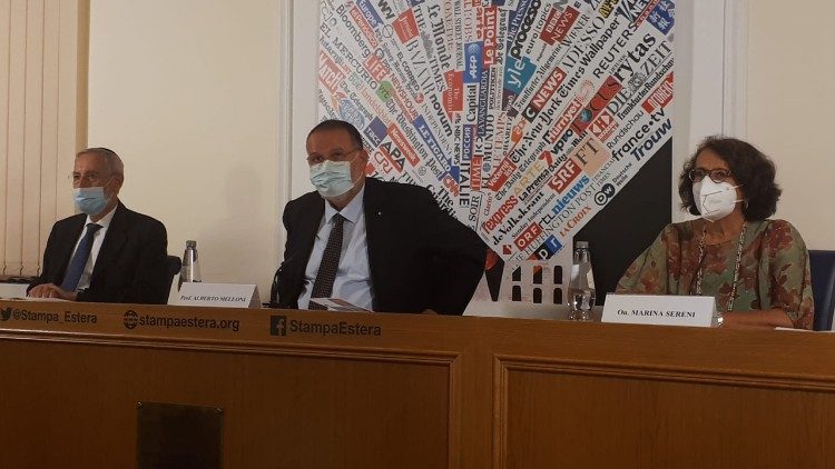 Di Segni, Melloni e Sereni alla presentazione del G20 Interfaith Forum, Sede Stampa Estera a Roma
