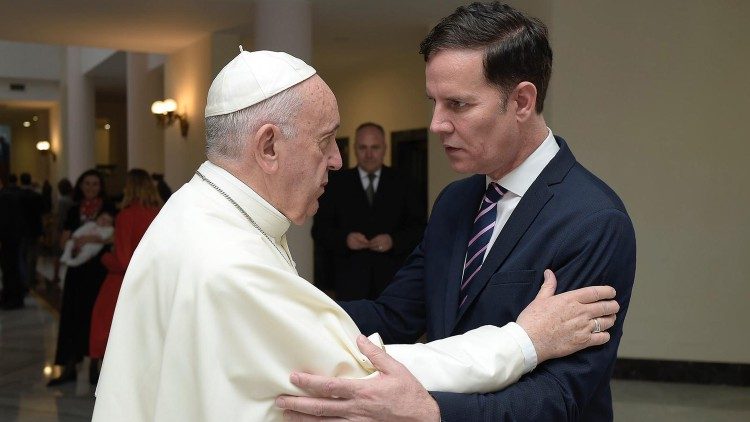 File photo of Juan Carlos Cruz embracing Pope Francis