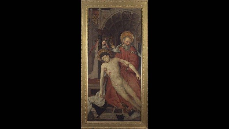 Antoine de Lonhy, Trinità e angelo piangente, 1465-1470 circa. Dipinto su tavola, trasportato su tela Torino, Palazzo Madama – Museo Civico d’Arte Antica (dono Vincenzo e Maria Fontana)