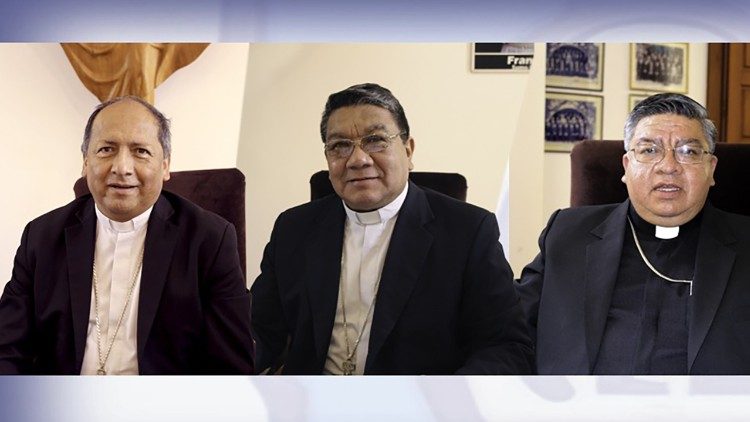 Nueva directiva de la CEB: mons. Aurelio Pesoa, mons. Ricardo Centellas y mons. Giovani Arana