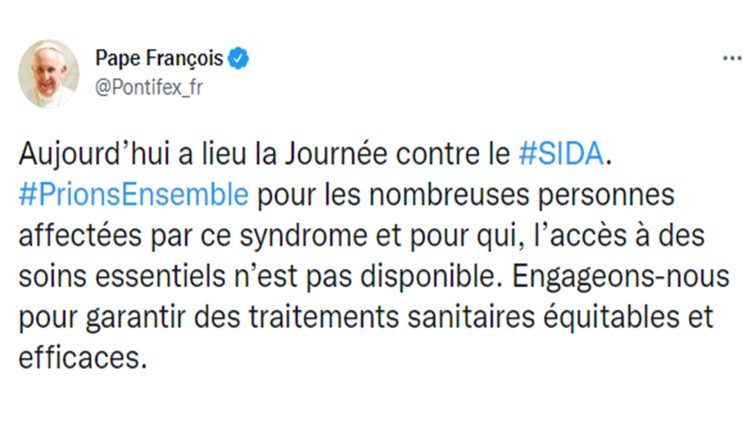Le tweet du Pape François ce mercredi 1er décembre 