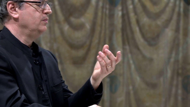 Il maestro Walter Testolin durante il concerto