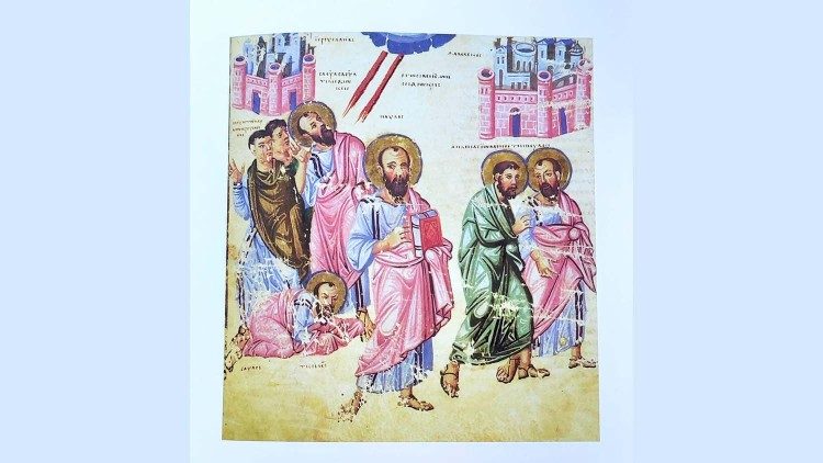 Miniatura da Cosma Indicopleuste, Topografia cristiana, Biblioteca Apostolica Vaticana, Cod. vat. Gr. 699, fol. 83v . (© BAV) 