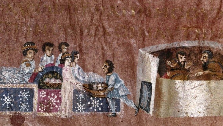 La scena della decapitazione del Battista tratta dal Codex Sinopensis del VI secolo