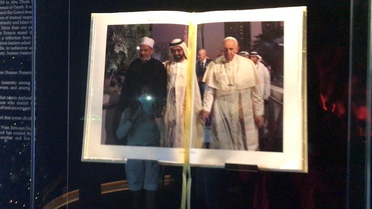 An exhibit at the Dubai Expo recalls the signing of the Document on Human Fraternity in 2019 by Pope Francis and Grand Imam of Al-Azhar