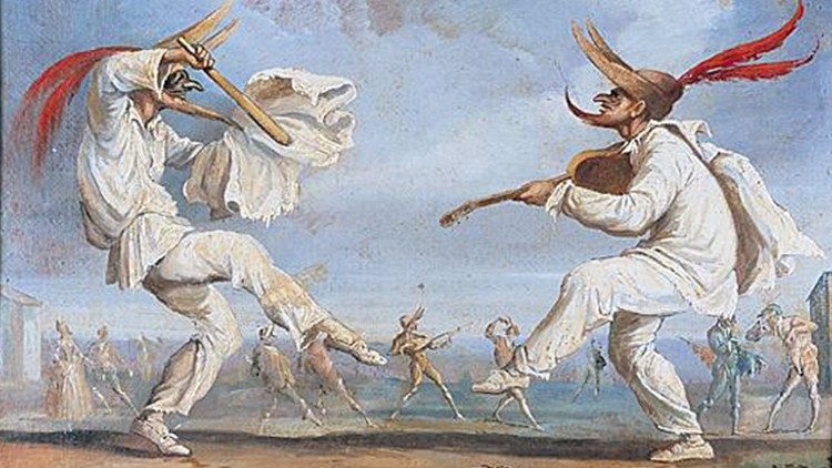 "Danza di due zanni". Disegno dell'incisore francese Jacques Callot.