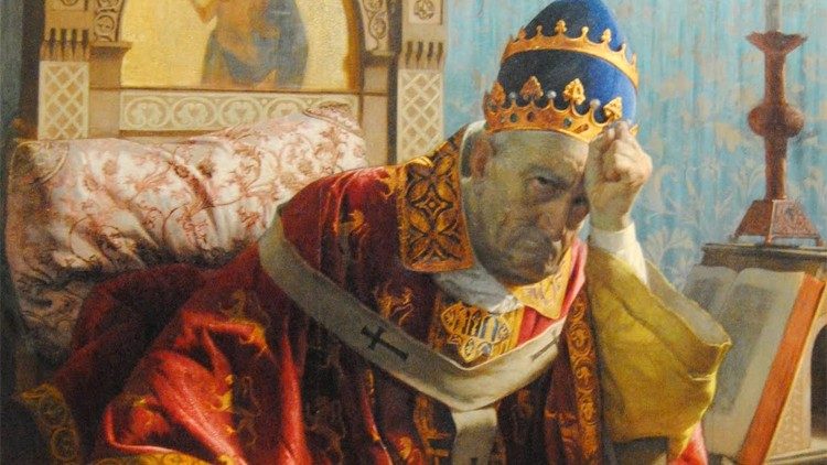 Boniface VIII (détail), peint par Andrea Gastaldi (1875), Palazzo delle Belle Arti, Roma. 