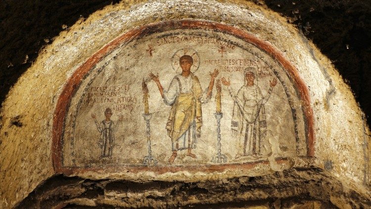 Catacombe di San Gennaro, arcosolium con la prima immagine di San Gennaro .