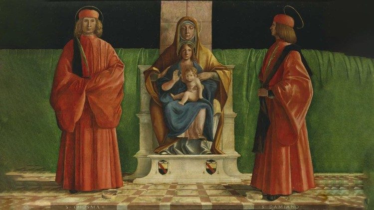 Benedetto Diana,	Sant'Anna, la Madonna con Gesù Bambino tra san Cosma e san Damiano,1500 ca.  - 1502 ca., Collezione Alana, Newark, Delaware (Fondazione Zeri)