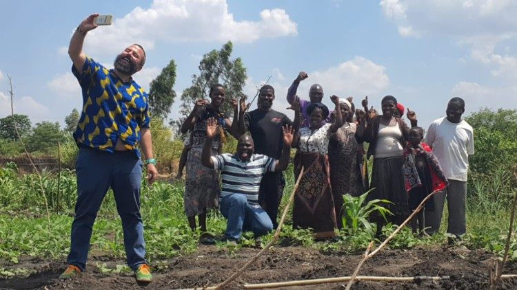 Davide Brambilla, a biologist involved in the Dream program with some farmers