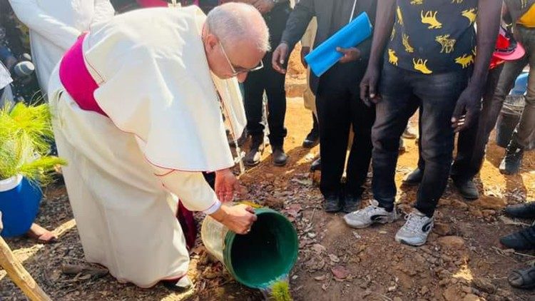 Apostolic Nuncio to Zambia Archbishop Gianfranco Gallone at a groundbreaking ceremony in Mpika Diocese.