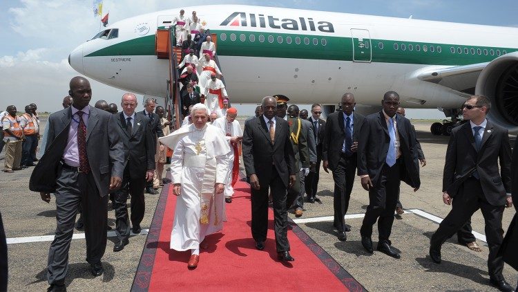Pope Benedict XVI during one of his several journeys abroad