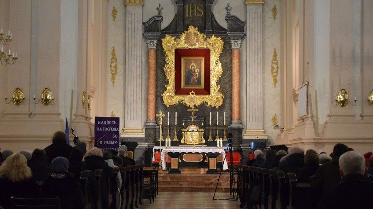 Prayer for peace at the Marian shrine in Berdychiv
