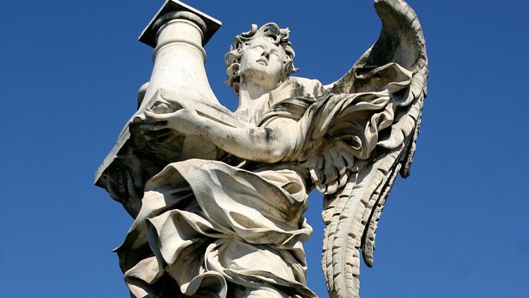 Antonio Raggi, basado en un dibujo de Bernini, Ángel con la columna de la flagelación, 1669, Ponte Sant'Angelo