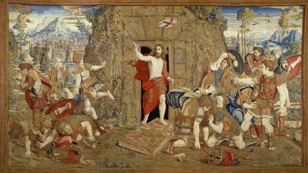 Manifattura Fiamminga, Bruxelles, bottega di Pieter van Aelst (m. Bruxelles 1532); cartone della scuola di Raffaello Sanzio (Urbino 1483 - Roma 1520), La Resurrezione, arazzo, 1525 – 1531, © Musei Vaticani