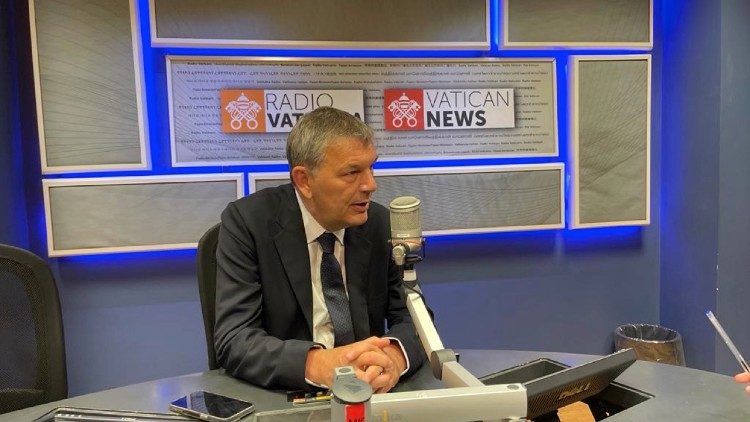 Philippe Lazzarini speaking to Vatican News/Vatican Radio after his meeting with Pope Francis