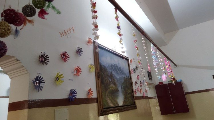 Handmade decoration adorns the dining area