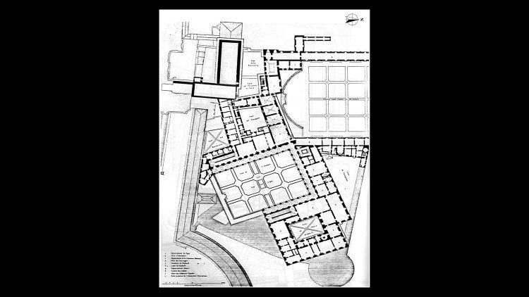 P.M. Letarouilly (1882) pianta del Palazzo Vaticano presso la Basilica 