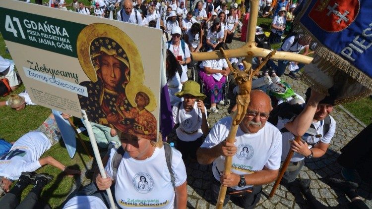 Pilgrims at Jasna Góra, Poland's national shrine of Our Lady of Czestochowa