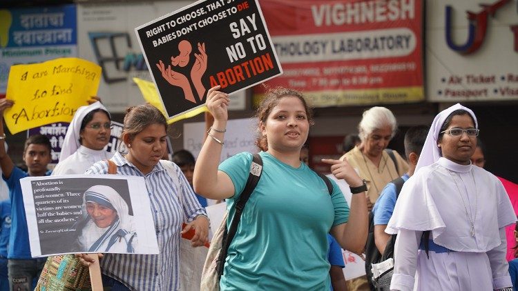 March for Life participants marching to protest against abortion.