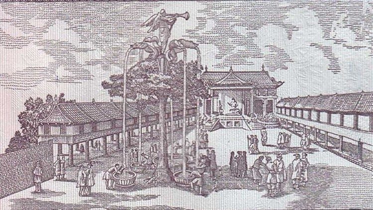 La fontana dell'angelo sul retro della banconota da 10.000 tögrög