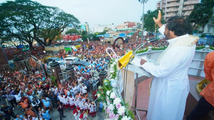 The faithful gather for a blessing