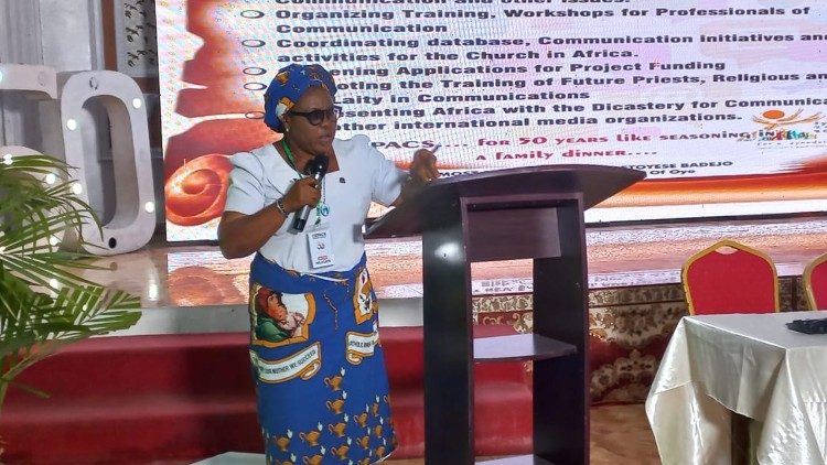 A participants at the Lagos CEPACS Conference addresses the Bishops and fellow communication professionals. 