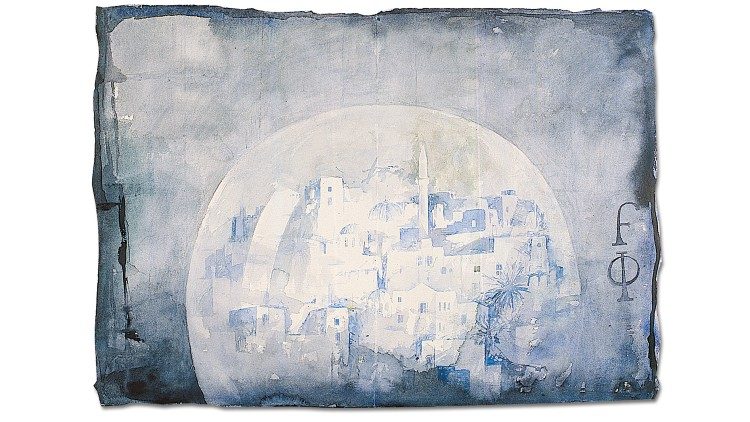 Pedro Cano, Fedora, da Le città invisibili, acquerello su carta, Blanca, Fundación Pedro Cano